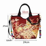 Canvas Phoenix Embroidered Women Handbag Shoulder Tote Crossbody Messenger Bag