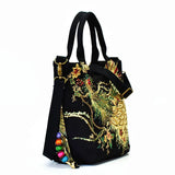 Canvas Phoenix Embroidered Women Handbag Shoulder Tote Crossbody Messenger Bag