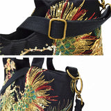 Canvas Phoenix Embroidered Women Handbag Shoulder Tote Crossbody Messenger Bag