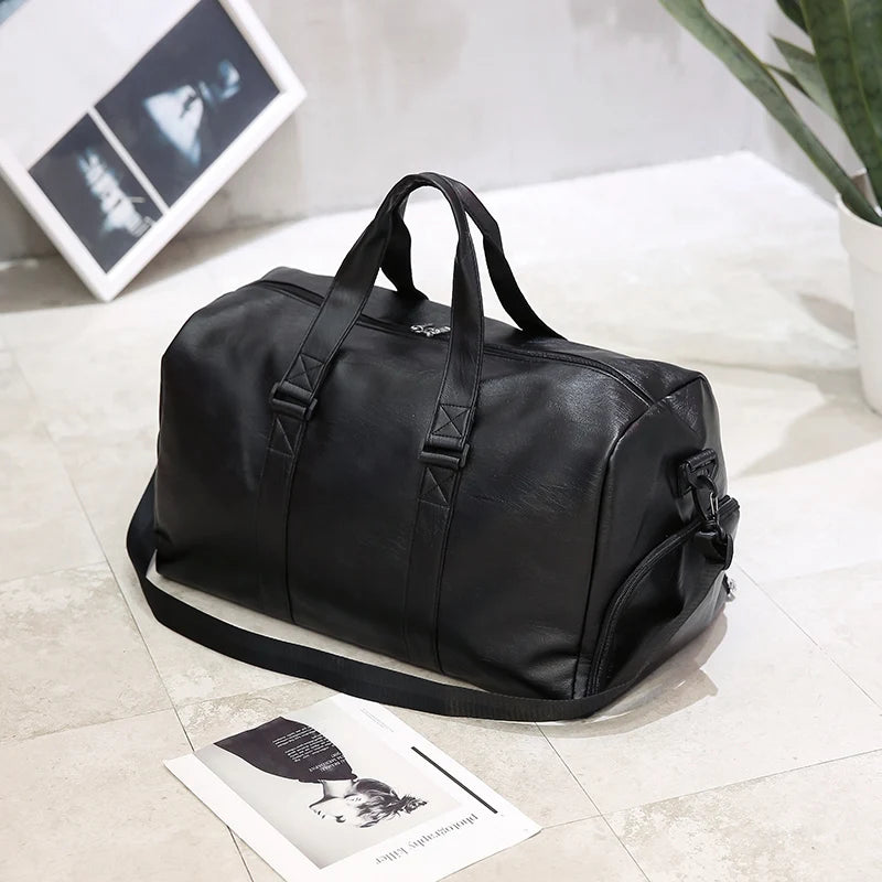 Casual PU Leather Travel Duffel Bag Large Capacity Men Messenger Handbags
