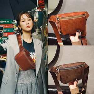 Crocodile Pattern Women's Belt Bag & Mini Messenger Chest Bag