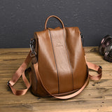Casual Leather Backpack for School Teen Girls Large Capacity Travel Bag
