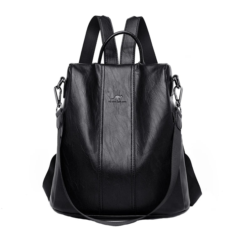 Casual Leather Backpack for School Teen Girls Large Capacity Travel Bag