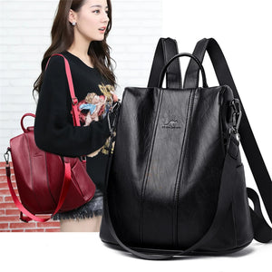 Casual Leather Backpack for School Teen Girls Large Capacity Travel Bag