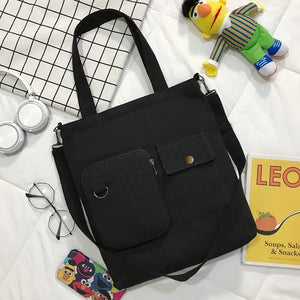 Canvas Double Front Pockets Ladies Shoulder Bag