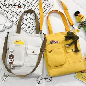 Canvas Double Front Pockets Ladies Shoulder Bag