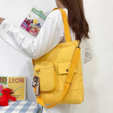 Canvas Double Front Pockets Ladies Shoulder Bag
