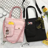 Canvas Double Front Pockets Ladies Shoulder Bag