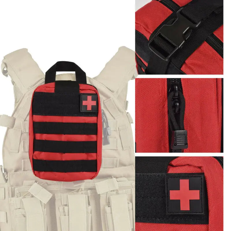 Tactical First Aid Kit Molle Rip-Away EMT Pouch Bag Red