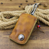Vintage Leather Key Chain Wallet European Style Cowhide Car Key Case