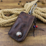 Vintage Leather Key Chain Wallet European Style Cowhide Car Key Case