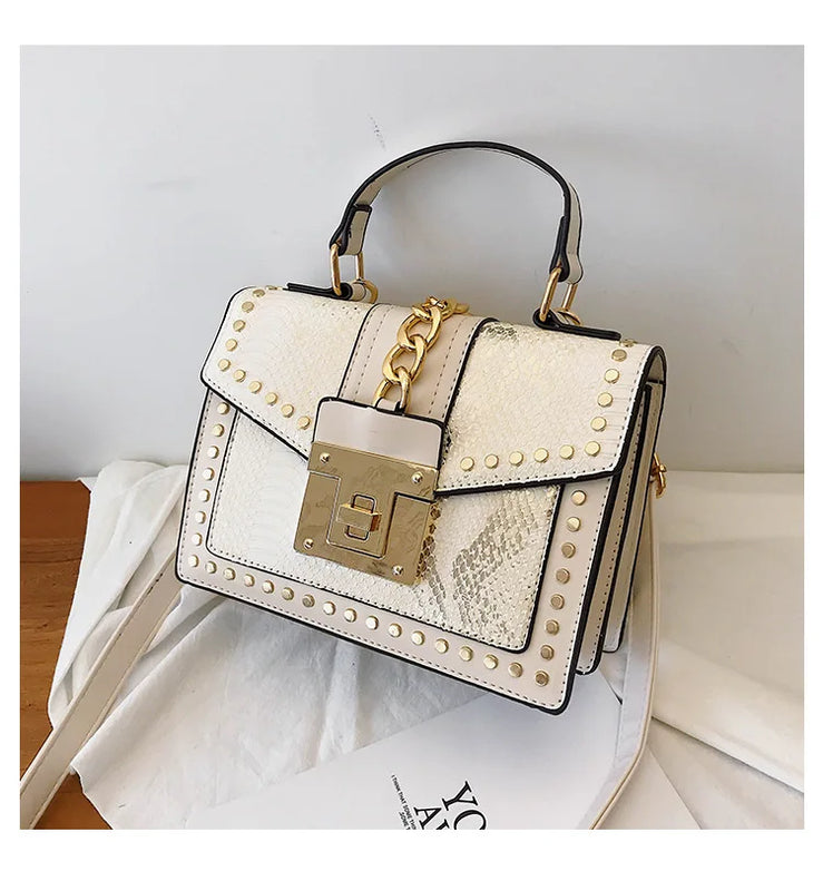 Snake Pattern Shoulder Bag Lock Small Square Portable Messenger Bag