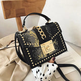 Snake Pattern Shoulder Bag Lock Small Square Portable Messenger Bag