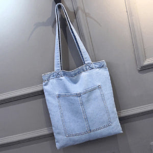 Canvas Denim Shoulder Bag Casual Handbag Street Zipper Shopping Bag
