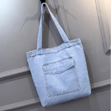 Canvas Denim Shoulder Bag Casual Handbag Street Zipper Shopping Bag