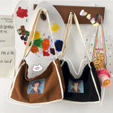 Retro Corduroy Shoulder Bag for Women, College Style Tote and Messenger Bag