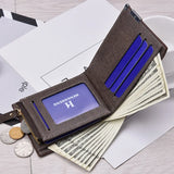 Men's Plaid Check Business Wallet with Zipper