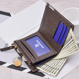 Men's Plaid Check Business Wallet with Zipper