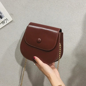 Retro Chain Shoulder Bag Mini Crossbody Solid Color PU Women Bag