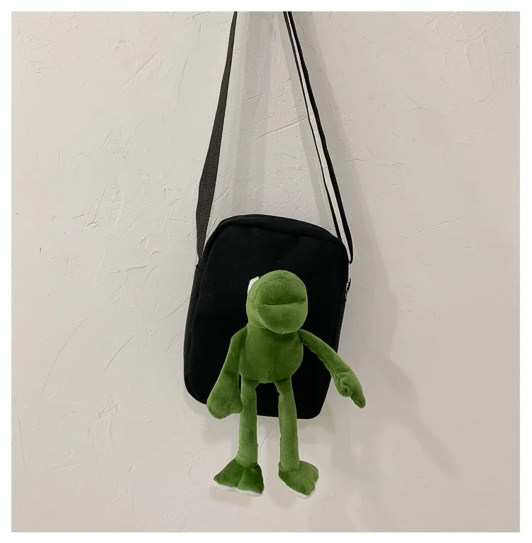 Canvas Messenger Bag with Doll Frog Design