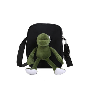 Canvas Messenger Bag with Doll Frog Design