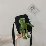 Canvas Messenger Bag with Doll Frog Design