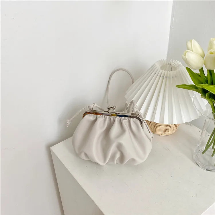 Soft Leather Handbag Pleated Cloud Shoulder Dumplings Bags Women Messenger Bag