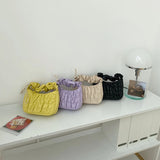 Soft PU Leather Pleated Tote Bag Solid Folds Handle Small Handbag