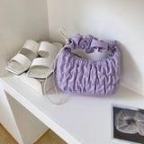 Soft PU Leather Pleated Tote Bag Solid Folds Handle Small Handbag