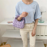 Soft PU Leather Pleated Tote Bag Solid Folds Handle Small Handbag