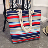 Canvas Striped Shoulder Beach Bag Floral Messenger Shopping Tote Casual Big Bag