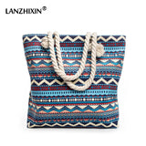Canvas Striped Shoulder Beach Bag Floral Messenger Shopping Tote Casual Big Bag