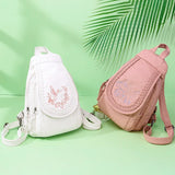 Floral Embroidered Leather School Backpack for Teen Girls