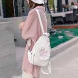 Floral Embroidered Leather School Backpack for Teen Girls