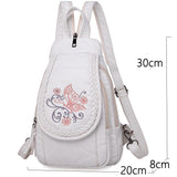 Floral Embroidered Leather School Backpack for Teen Girls