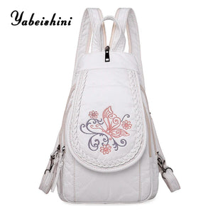 Floral Embroidered Leather School Backpack for Teen Girls
