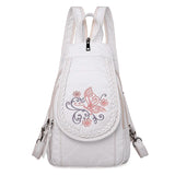 Floral Embroidered Leather School Backpack for Teen Girls