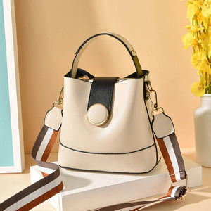 Colorful Strap Bucket Bag PU Leather Shoulder Bags