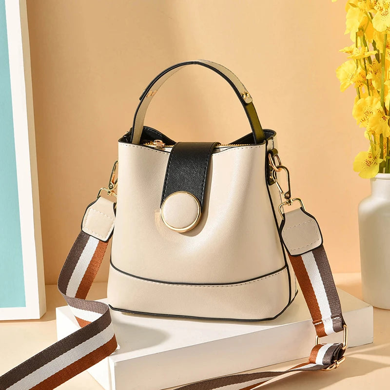 Colorful Strap Bucket Bag PU Leather Shoulder Bags