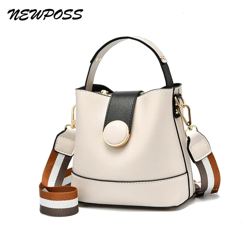 Colorful Strap Bucket Bag PU Leather Shoulder Bags