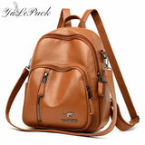 Vintage Leather Backpack Women Shoulder Bag School Bags for Girls