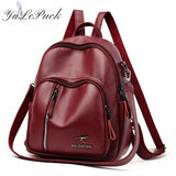 Vintage Leather Backpack Women Shoulder Bag School Bags for Girls