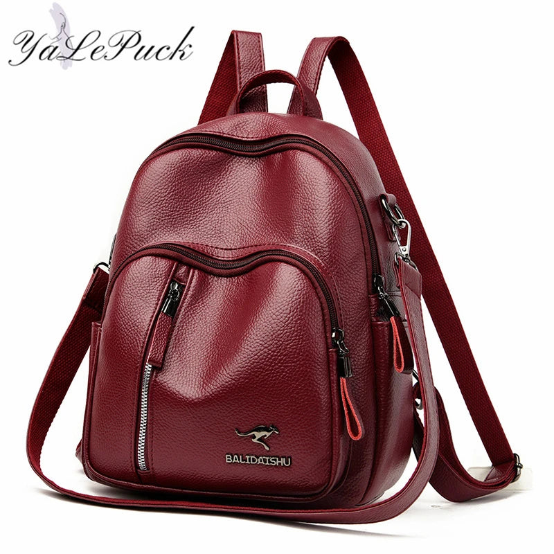 Vintage Leather Backpack Women Shoulder Bag Travel School Girls Mochila