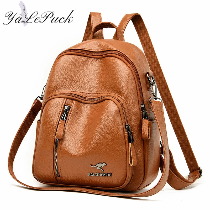 Vintage Leather Backpack Women Shoulder Bag Travel School Girls Mochila