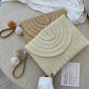 Envelope Crossbody Bag Straw Handbag Retro Classic Shoulder Pack for Women