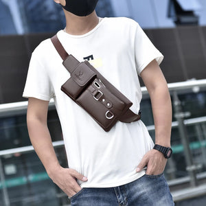 Men's Casual Waist Bag Waterproof PU Leather Chest Bag