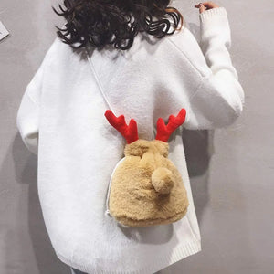 Elk Shoulder Bag Lightweight Cartoon Wild Drawstring Plush Crossbody Pack