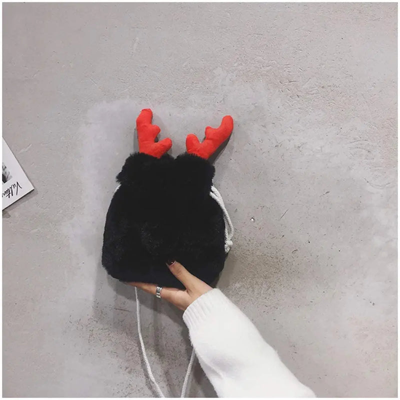 Elk Shoulder Bag Lightweight Cartoon Wild Drawstring Plush Crossbody Pack