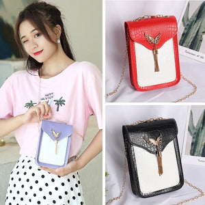 Crocodile Pattern Retro Mobile Phone Bag Women Chain Messenger Bags