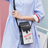 Funny Milk Box Shape Shoulder Bag Crossbody Pouch